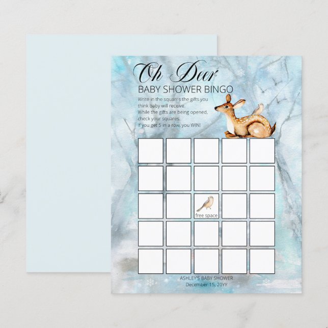Tarjeta de bingo Baby Shower Woodland Animals Wint (Anverso / Reverso)
