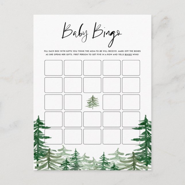 Tarjeta de bingo Baby Shower Woodland Forest Water (Anverso)