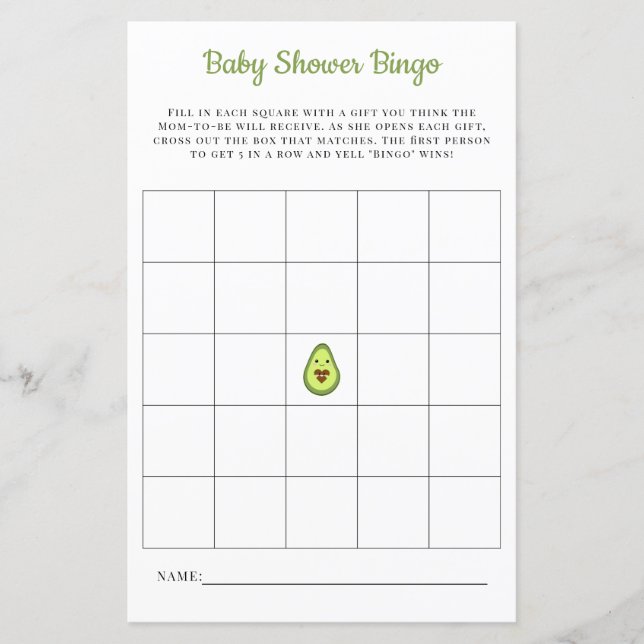 Tarjeta de Bingo Bebé Kawaii Juego de Baby Shower  (Anverso)