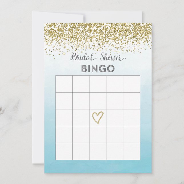 Tarjeta de bingo Blue and Gold Bridal Shower (Anverso)
