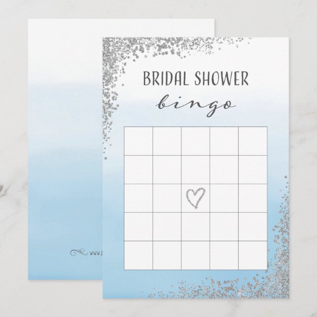 Tarjeta de bingo Blue and Silver Bridal Shower (Anverso / Reverso)