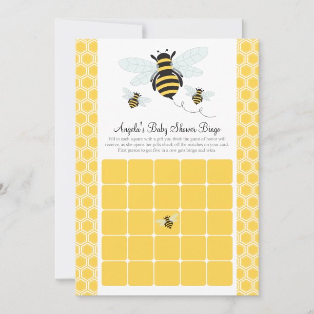 Tarjeta de bingo Bumble Bee Baby Shower (Anverso)