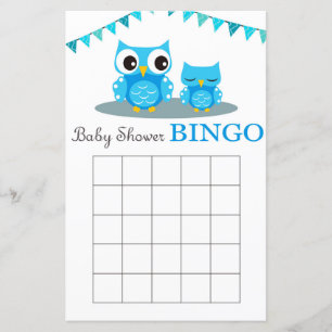 Tarjeta de bingo con ducha de bebé de Lechuza Azul