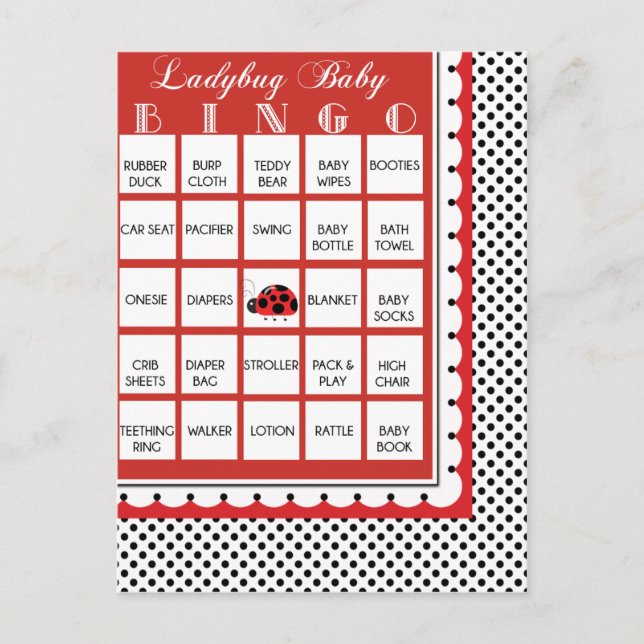 Tarjeta de bingo de Baby Shower 18 de Ladybug Polk (Anverso)