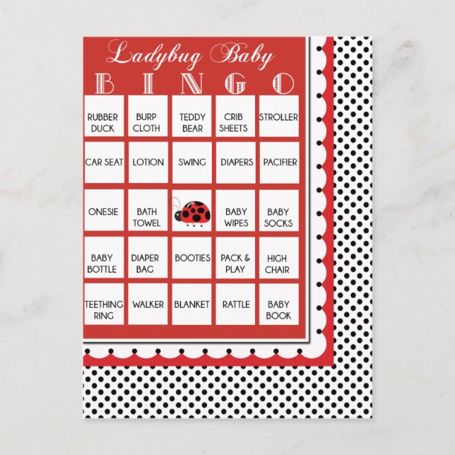 Tarjeta de bingo de Baby Shower 19 de Ladybug Polk (Anverso)