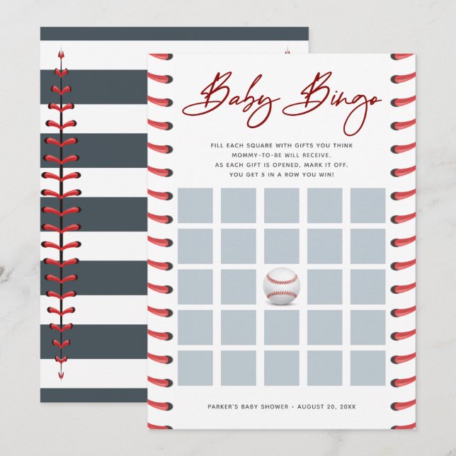 Tarjeta de bingo de Baby Shower | Bola de béisbol (Anverso / Reverso)