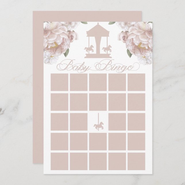 Tarjeta de bingo de Baby Shower | Carousel Floral (Anverso / Reverso)