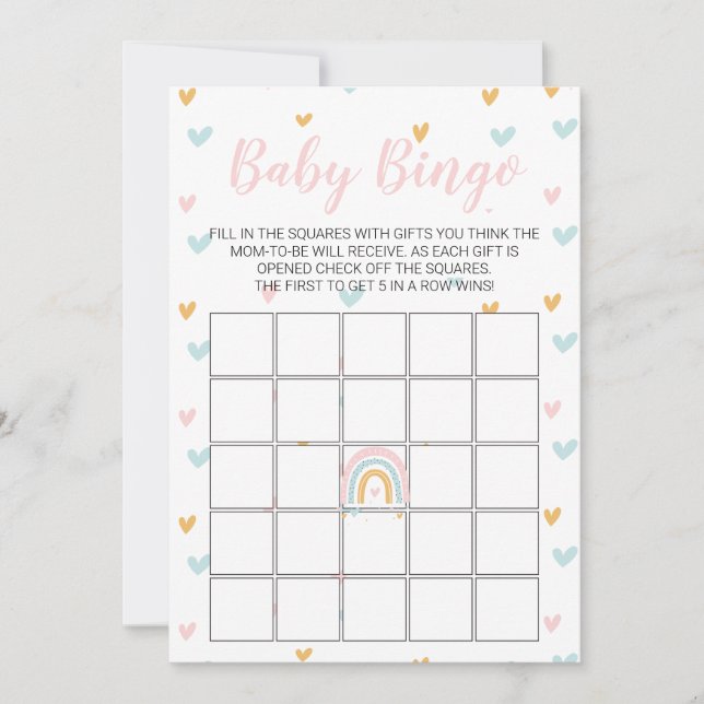 Tarjeta de bingo de baby shower con arcoíris paste (Anverso)