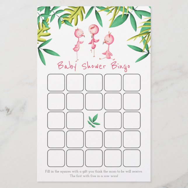 Tarjeta de bingo de baby shower de flamenco rosa p (Anverso)