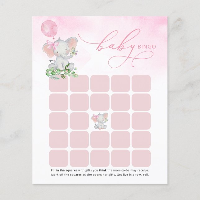 Tarjeta de bingo de Baby Shower para elefante lind (Anverso)