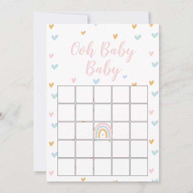 Tarjeta de bingo de Baby Shower Pastel Rainbow and (Anverso)