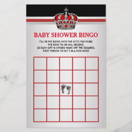 Tarjeta de bingo de baby shower Red Prince Baby Bi