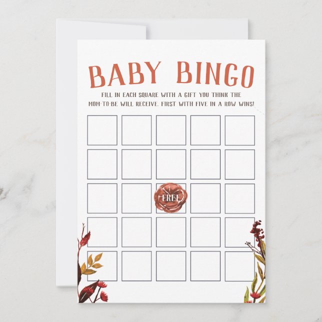 Tarjeta de bingo de Baby Shower Rustic Otoño (Anverso)