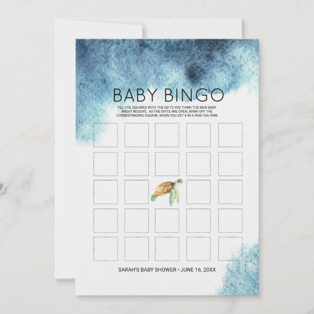Tarjeta de bingo de Baby Shower | Tortuga marina (Anverso)