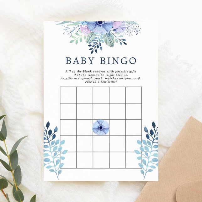 Tarjeta de Bingo de Bebé Floral Naval de Invierno  (Subido por el creador)
