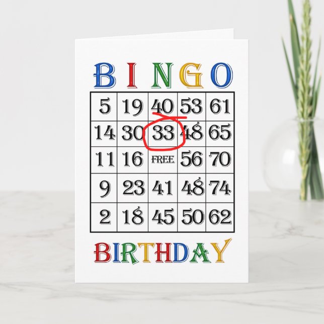 Tarjeta de Bingo de cumpleaños número 33 (Anverso)