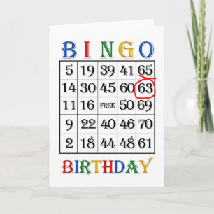 Tarjeta de Bingo de cumpleaños número 63