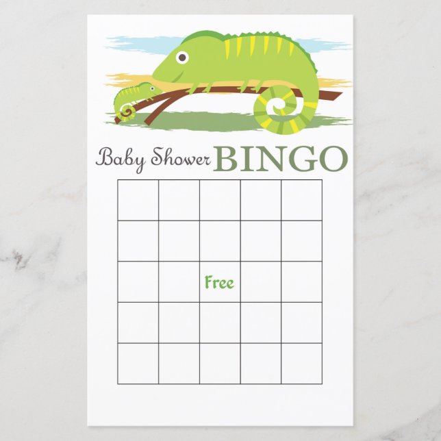 Tarjeta de bingo de ducha de bebé Chameleon (Anverso)