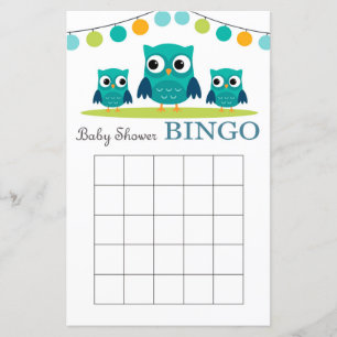 Tarjeta de bingo de ducha de bebé de búho, bingo d