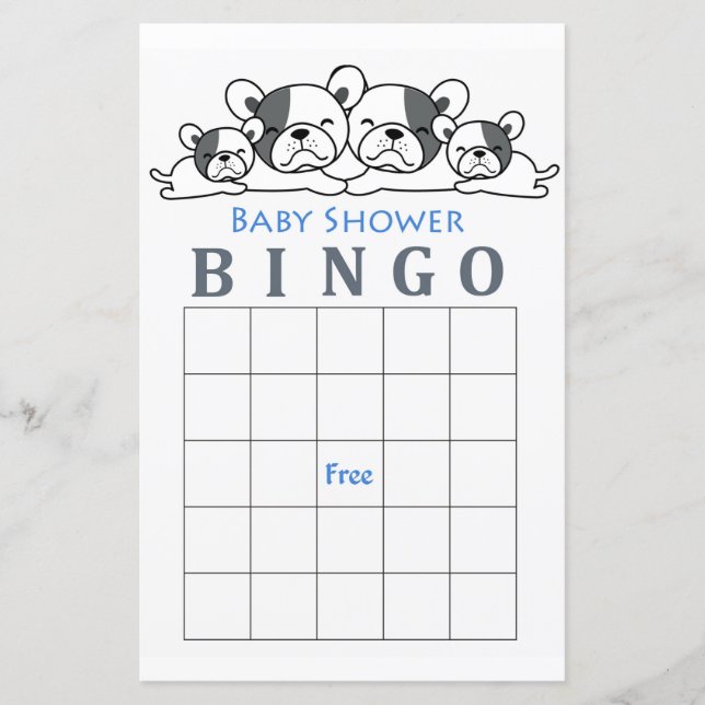 Tarjeta de bingo de ducha de bebé de Bulldog franc (Anverso)