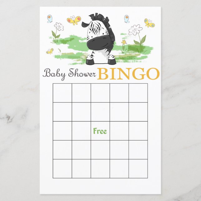 Tarjeta de bingo de ducha de bebé de cebra cónica (Anverso)