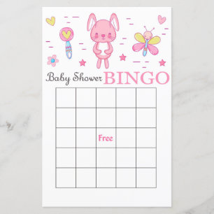 Tarjeta de bingo de ducha de bebé de conejo rosa