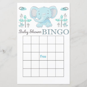 Tarjeta de bingo de ducha de bebé de elefante azul