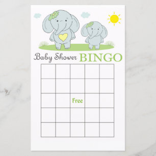 Tarjeta de bingo de ducha de bebé de elefante azul