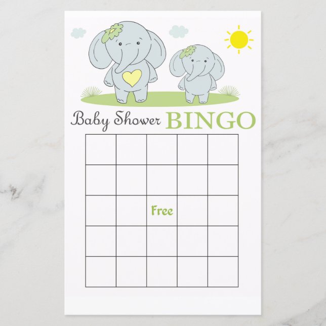 Tarjeta de bingo de ducha de bebé de elefante azul (Anverso)