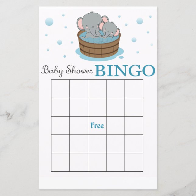 Tarjeta de bingo de ducha de bebé de elefante lind (Anverso)