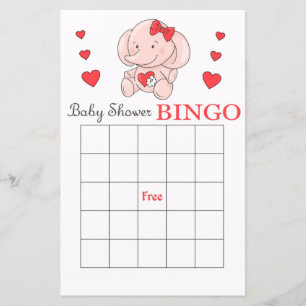 Tarjeta de bingo de ducha de bebé de elefante rosa