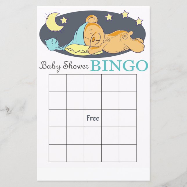 Tarjeta de bingo de ducha de bebé de oso de Teddy (Anverso)