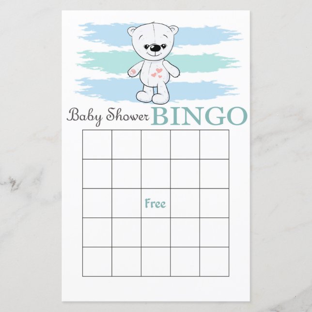 Tarjeta de bingo de ducha de bebé de oso polar (Anverso)