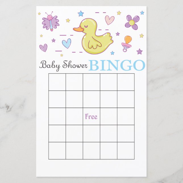 Tarjeta de bingo de ducha de bebé de pato de goma (Anverso)