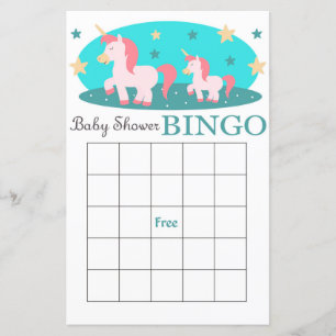 Tarjeta de bingo de ducha de bebé de Unicorn