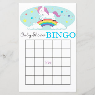 Tarjeta de bingo de ducha de bebé de Unicorn