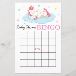 Tarjeta de bingo de ducha de bebé de Unicorn, jueg