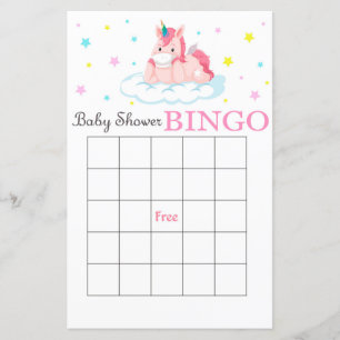 Tarjeta de bingo de ducha de bebé de Unicornio