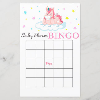 Tarjeta de bingo de ducha de bebé de Unicornio
