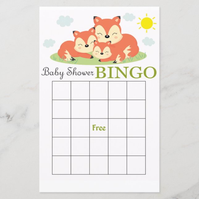 Tarjeta de bingo de ducha de bebé de zorro dorado (Anverso)