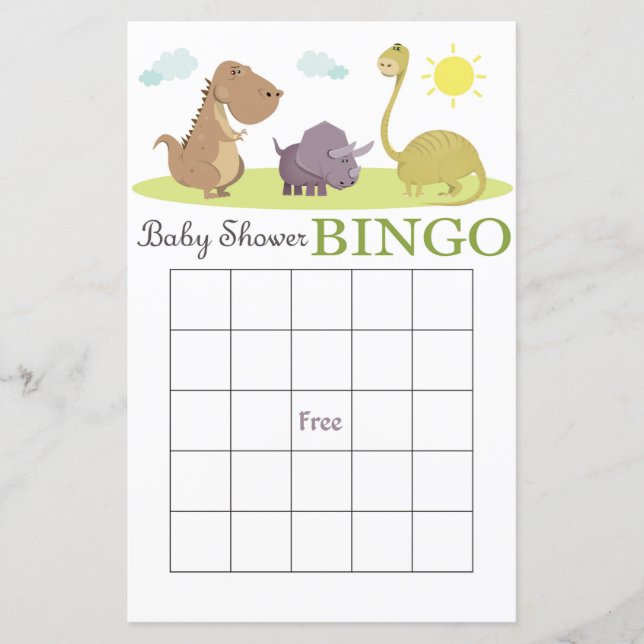 Tarjeta de bingo de ducha de bebé dinosaurio (Anverso)