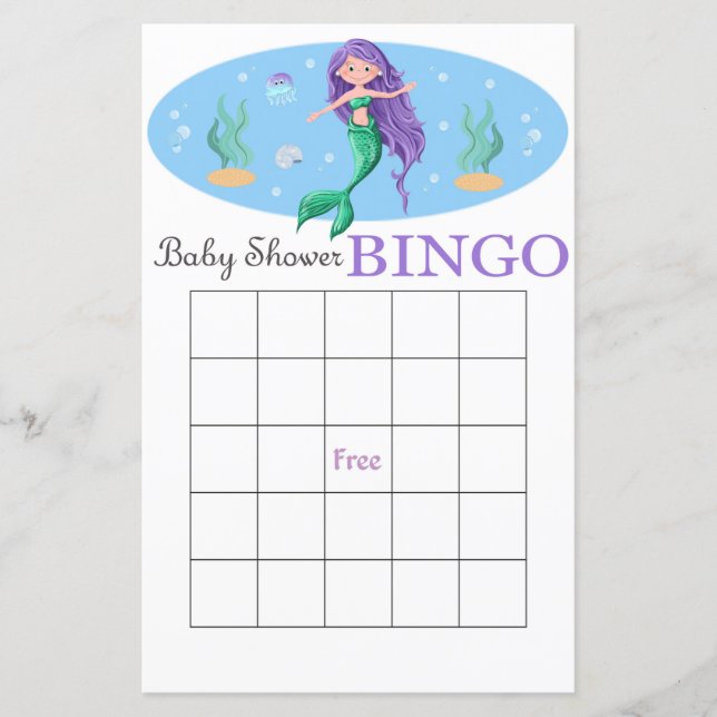 Tarjeta de bingo de ducha de bebé para sirenas (Anverso)