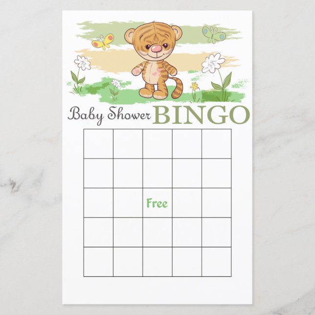 Tarjeta de bingo de ducha de bebé tigre (Anverso)