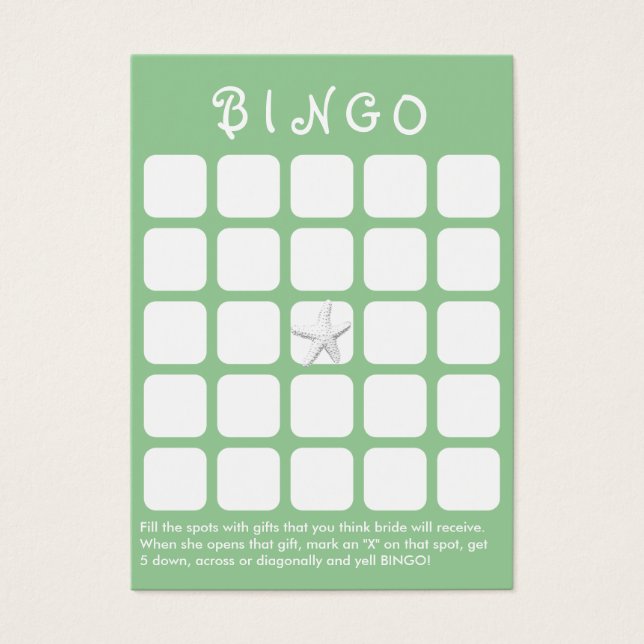 Tarjeta de Bingo de Ducha de Madera Verde Star Fis (Frente)