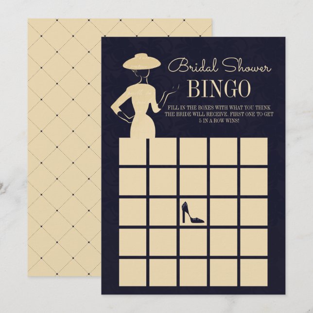 Tarjeta de bingo de ducha de novia clásica de moda (Anverso / Reverso)