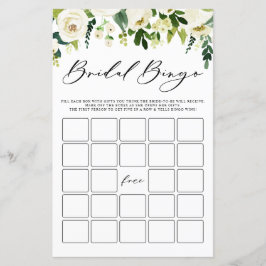 Tarjeta de bingo de ducha de novia con flores blan