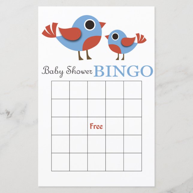 Tarjeta de bingo de ducha para bebés de aves (Anverso)
