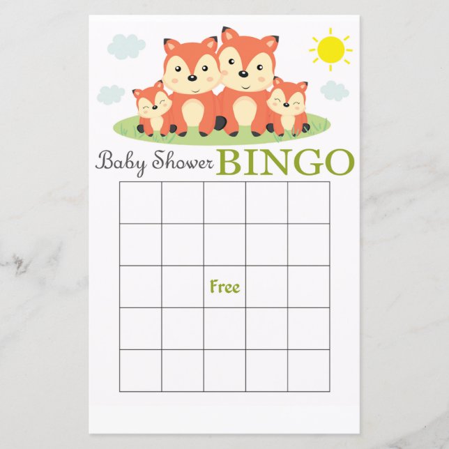 Tarjeta de bingo de ducha para bebés de Fox (Anverso)