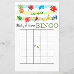 Tarjeta de bingo de ducha para bebés de Hawái