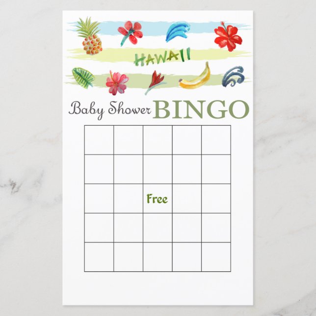 Tarjeta de bingo de ducha para bebés de Hawái (Anverso)